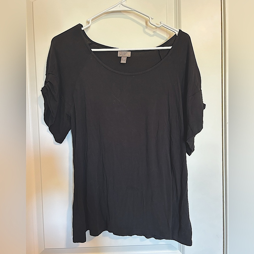 J Jill black swoop neck mid/short sleeve flowy blouse